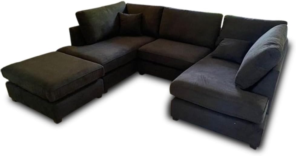Harper 5 seater Cinema U shaped Chenille Fabric Corner Sofa Black