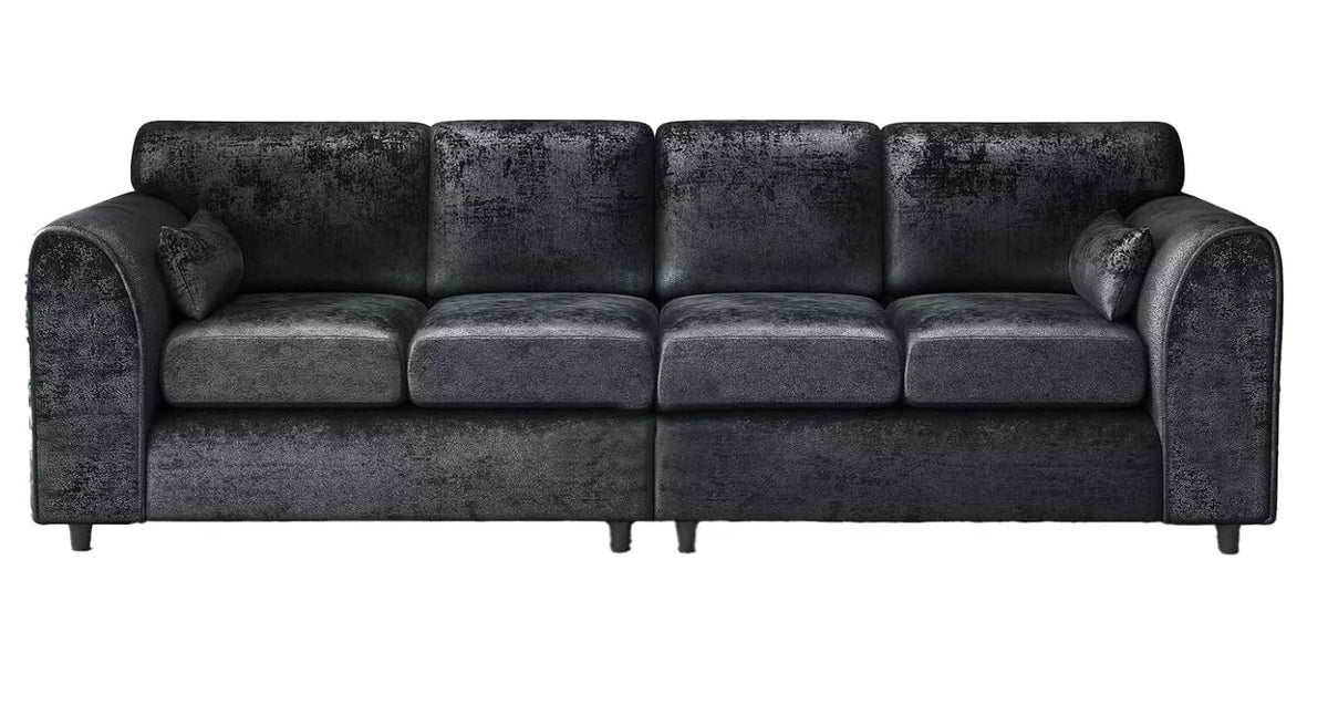 Bela Crushed Velvet 4 Seater Full Back Sofa Black
