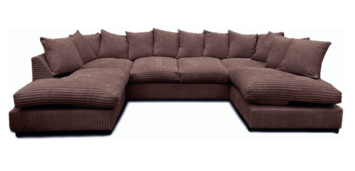 Monaco Scatter Back 6 Seater U Shaped Corner Jumbo Cord Fabric Sofa Chocolate