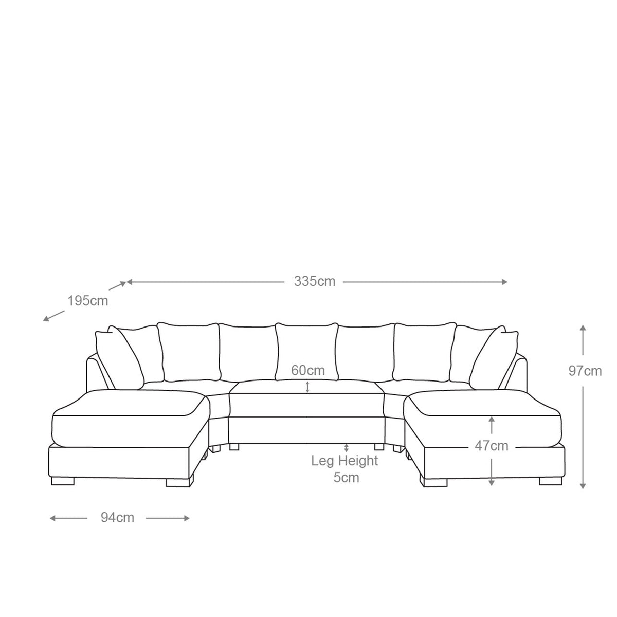 Bishop Scatter Back Large Jumbo cord U shaped Sofa