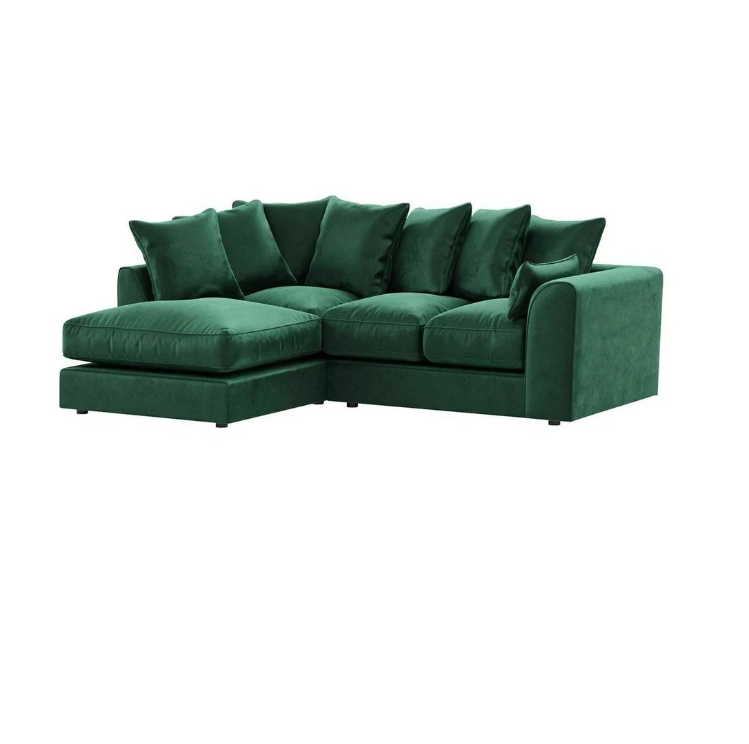 Arizona Plush Velvet Left Hand Facing Corner Sofa Green