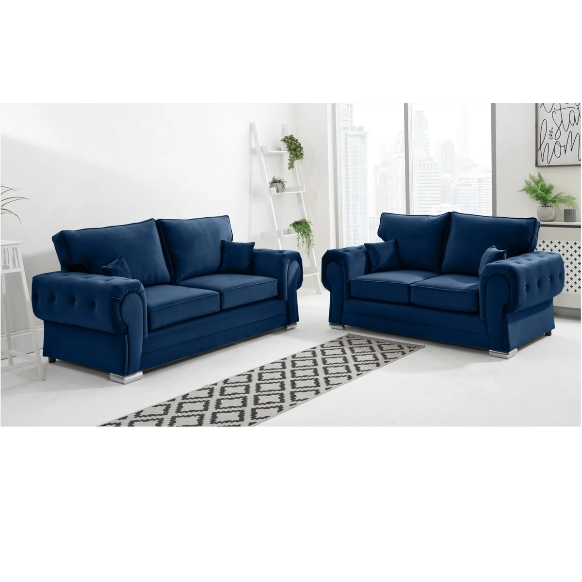 Chingford Plush Velvet Full Back 3+2 Seater Sofa Set