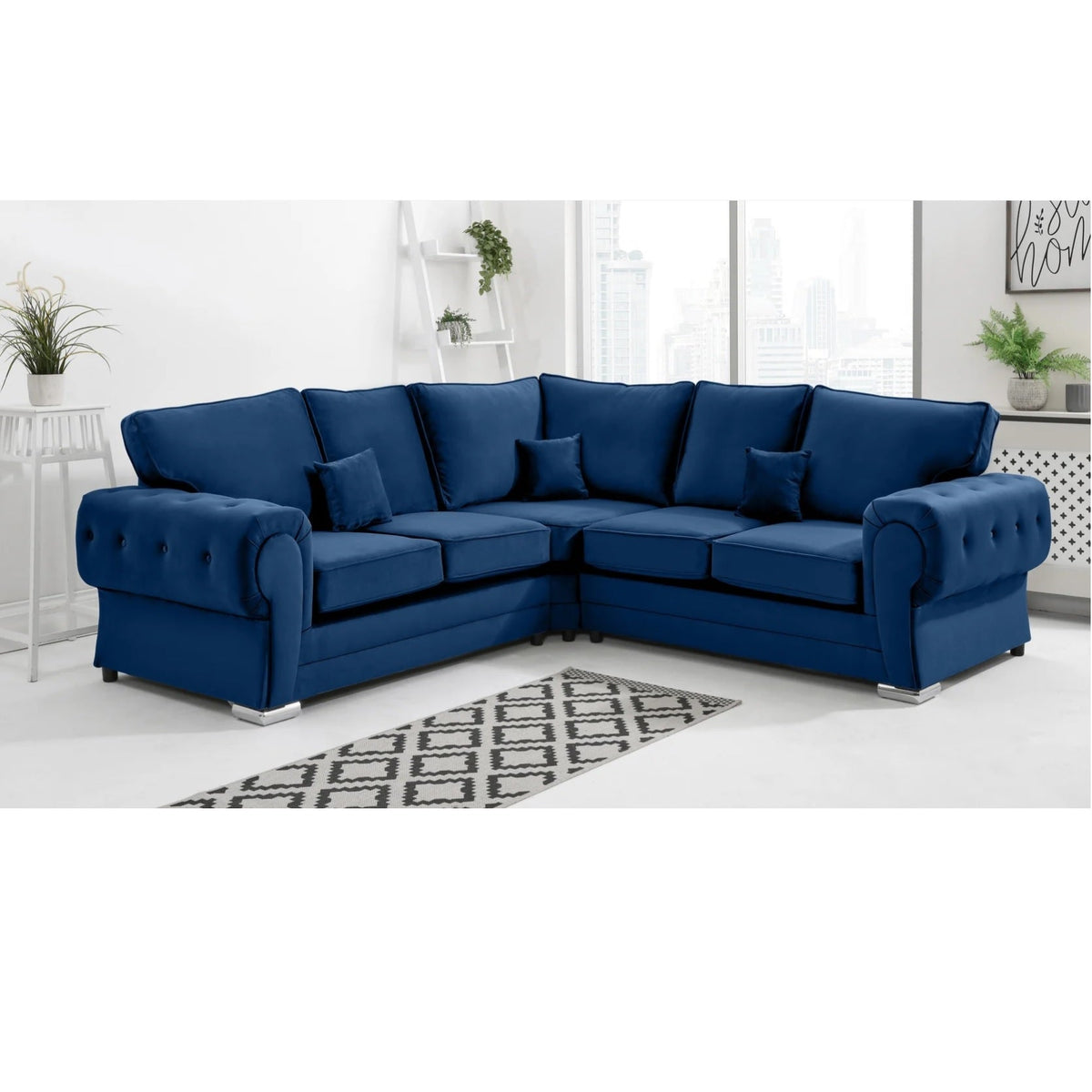 Chingford Plush Velvet Full Back 2c2 Corner Sofa Marine Blue