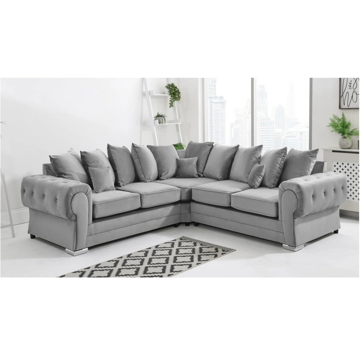 Verona Scatter Back Plush Velvet 2c2 Corner Sofa Silver