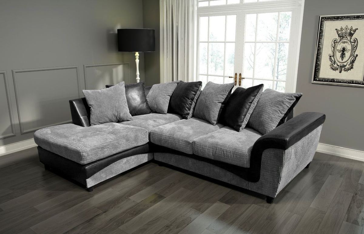 PALERMO JUMBO CORD Left Hand Facing Corner Sofa Black-Grey
