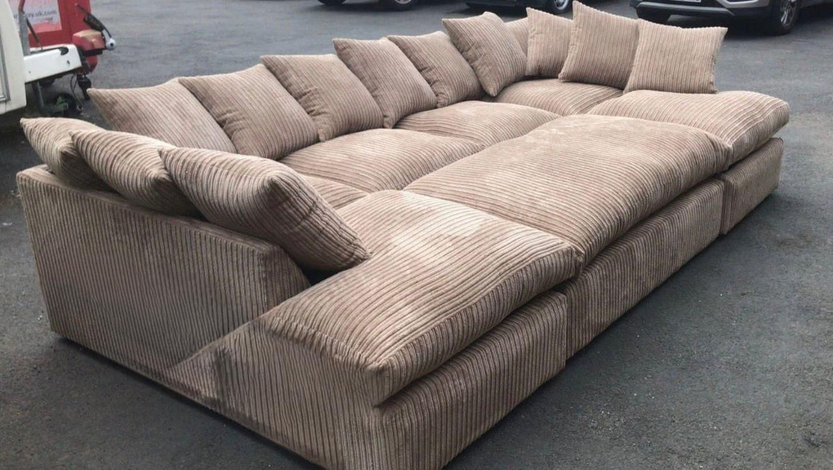 CAMBRIDGE U Shape Jumbo Cord Fabric Scatter Back Sofa with Extra Footstool