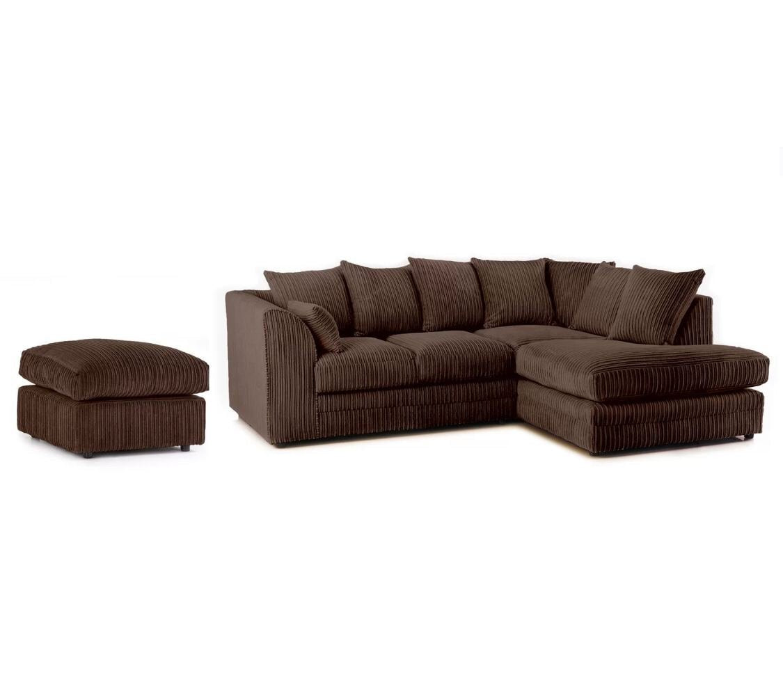 Hannah Jumbo Cord Corner Sofa with Pouffe Footstool | Corner Sofa UK