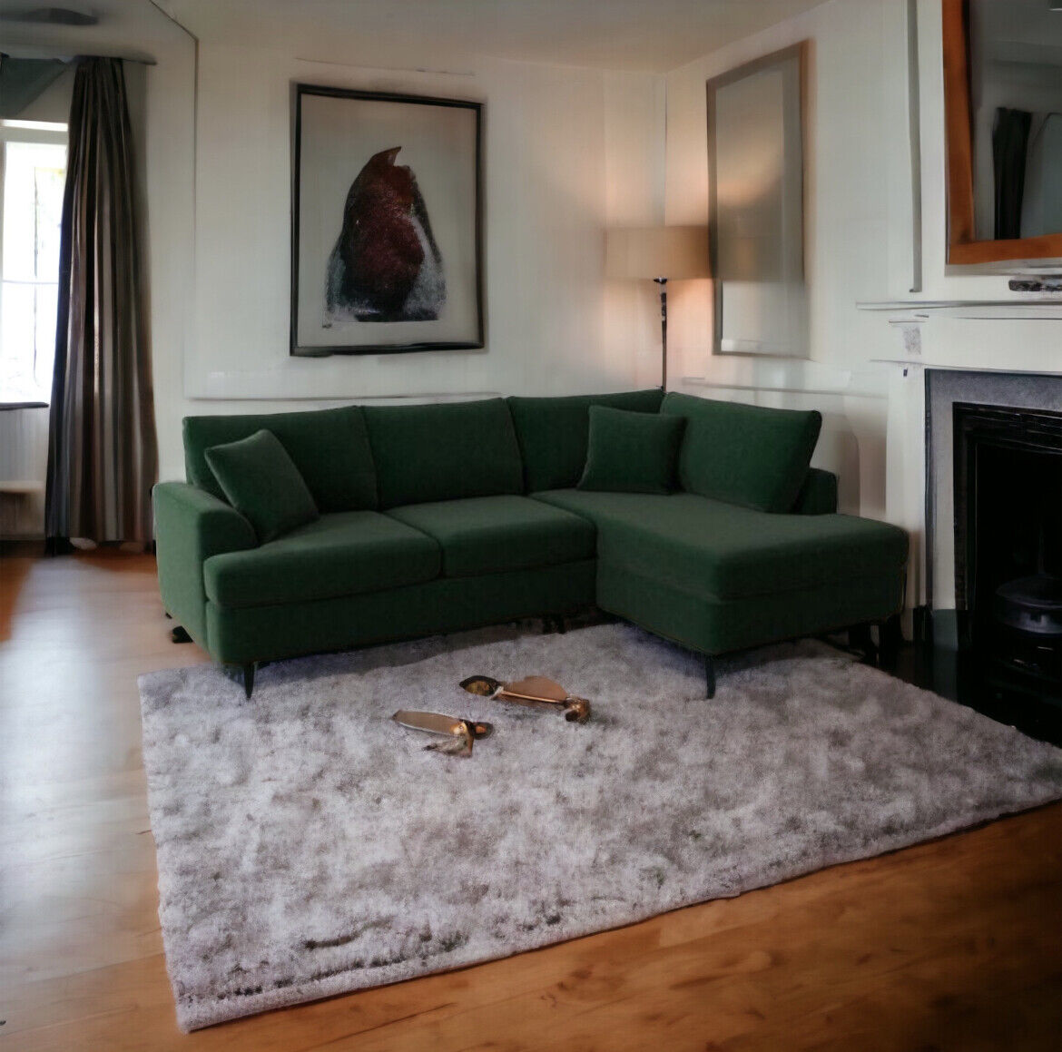 Plush Fabric | Corner Sofa + 3+2 | Black Blue Green