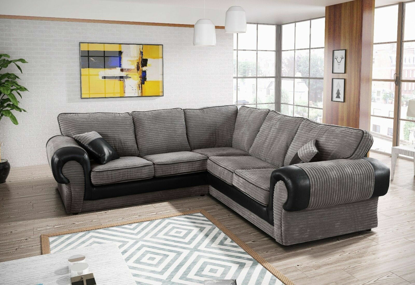 Jumbo Cord Sofa Fabric Tango | Black & Grey / Brown & Beige | 3 2 / Dual Arm Sofa