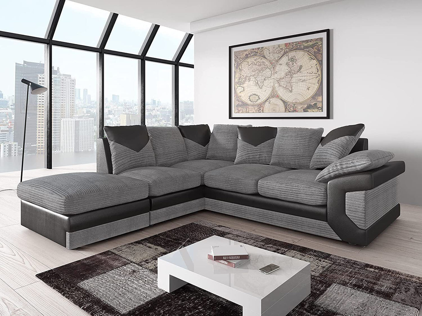 dino Sofa Jumbo Cord Suite Set Footstool 3 2 Corner Black & Grey Brown & Beige