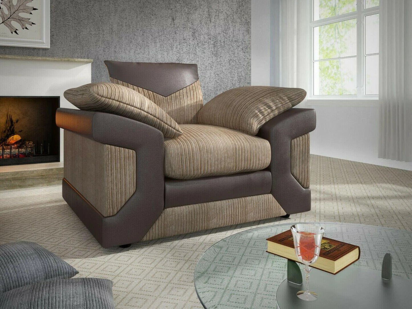 dino Sofa Jumbo Cord Suite Set Footstool 3 2 Corner Black & Grey Brown & Beige