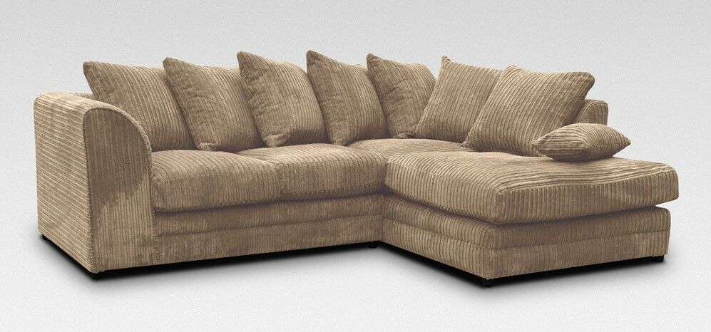 Cream + Coffee Jumbo Cord Corner Sofa Suite Set | Left right 3&2