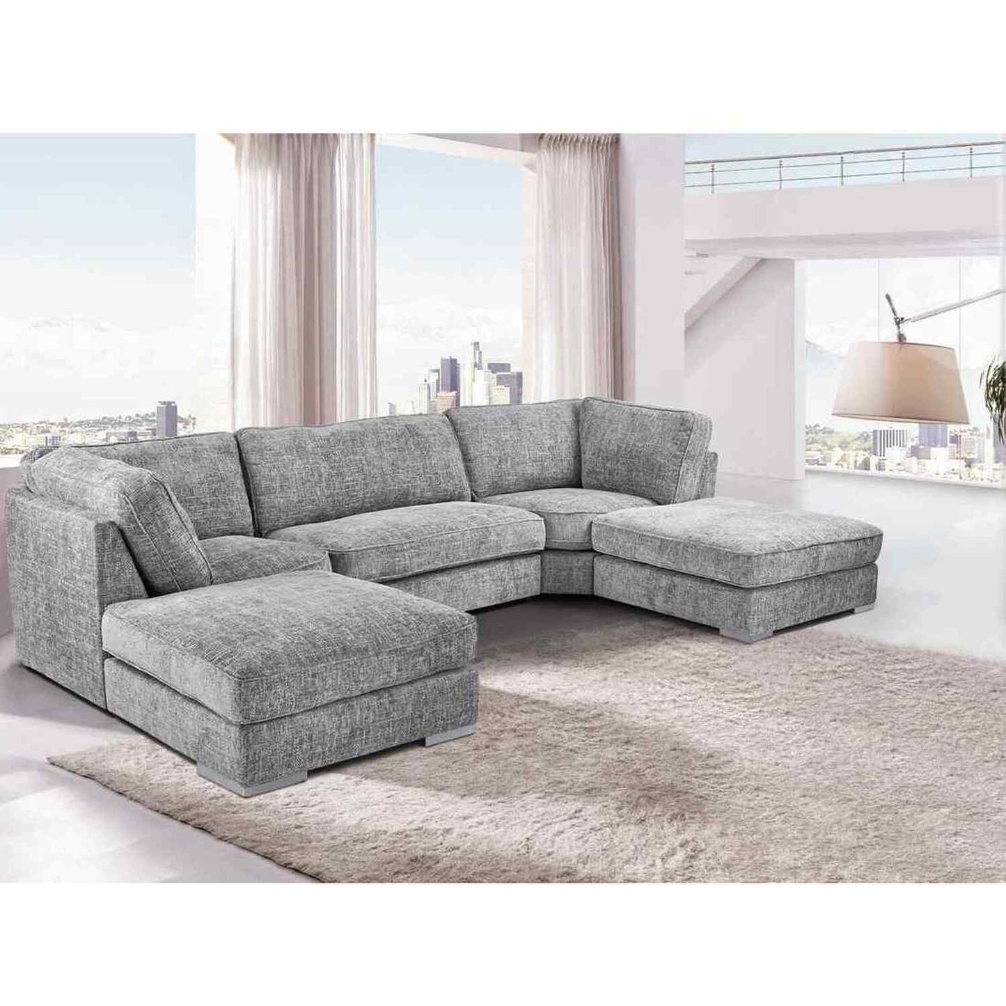 London U Shape Full Back Corner Sofa | Shark / Grey / Black