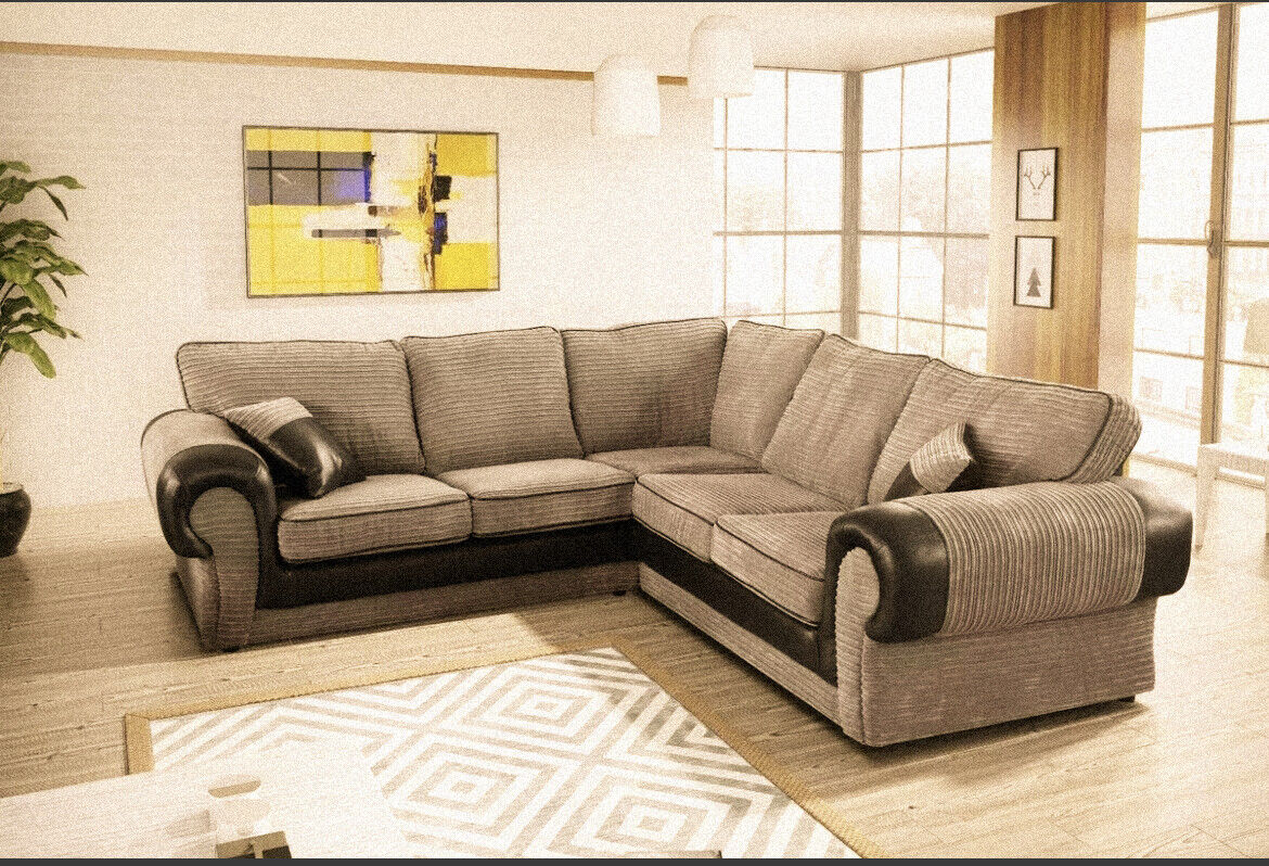 Jumbo Cord Sofa Fabric Tango | Black & Grey / Brown & Beige | 3 2 / Dual Arm Sofa