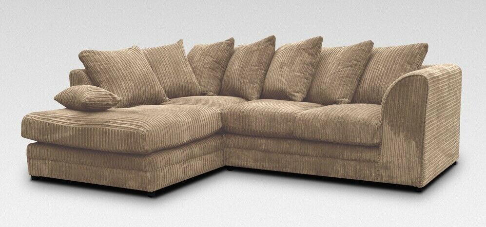 Cream + Coffee Jumbo Cord Corner Sofa Suite Set | Left right 3&2