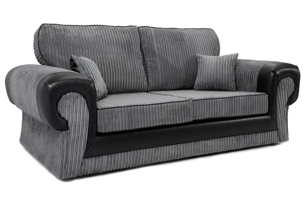 Jumbo Cord Sofa Fabric Tango | Black & Grey / Brown & Beige | 3 2 / Dual Arm Sofa