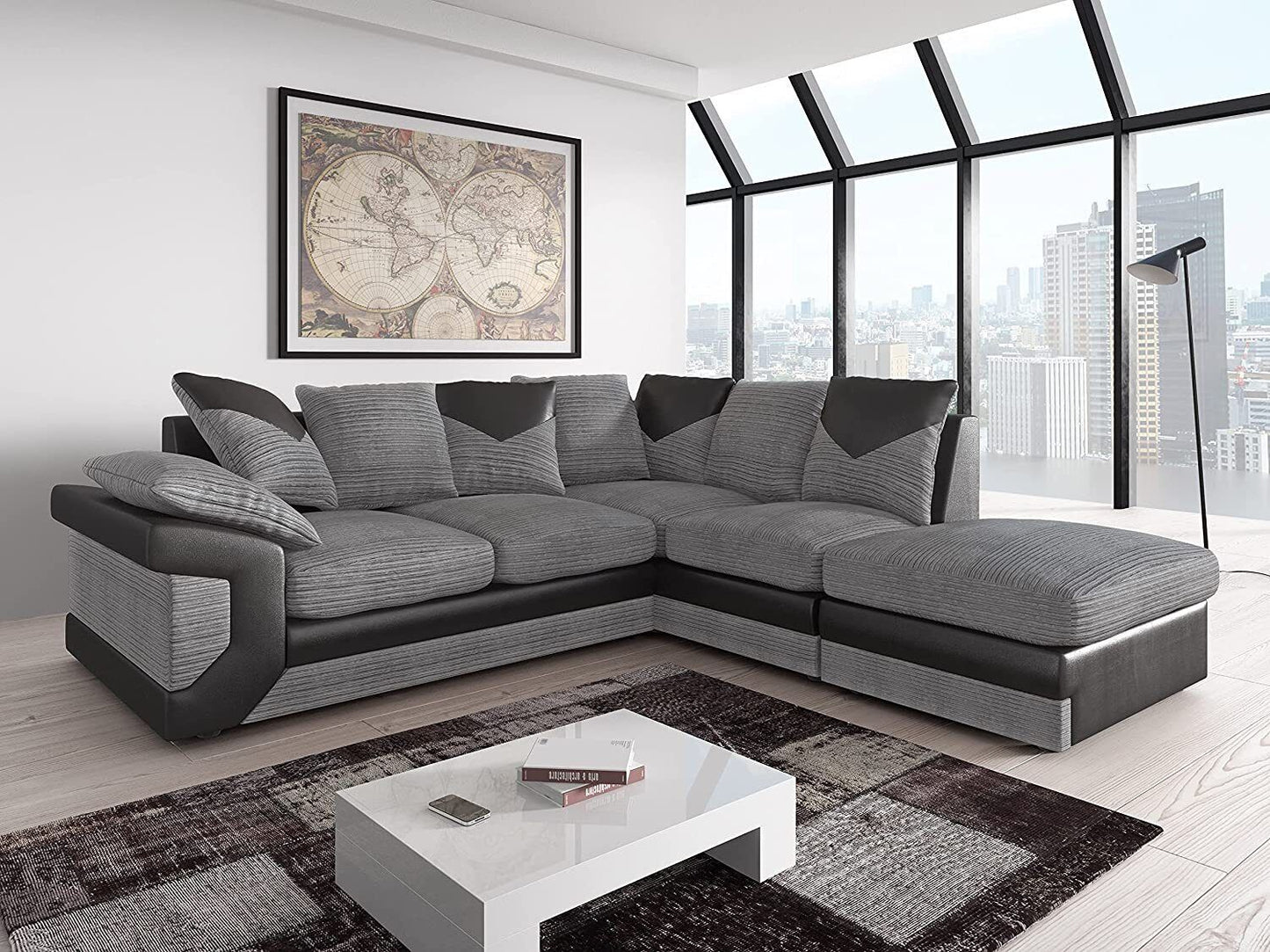 dino Sofa Jumbo Cord Suite Set Footstool 3 2 Corner Black & Grey Brown & Beige