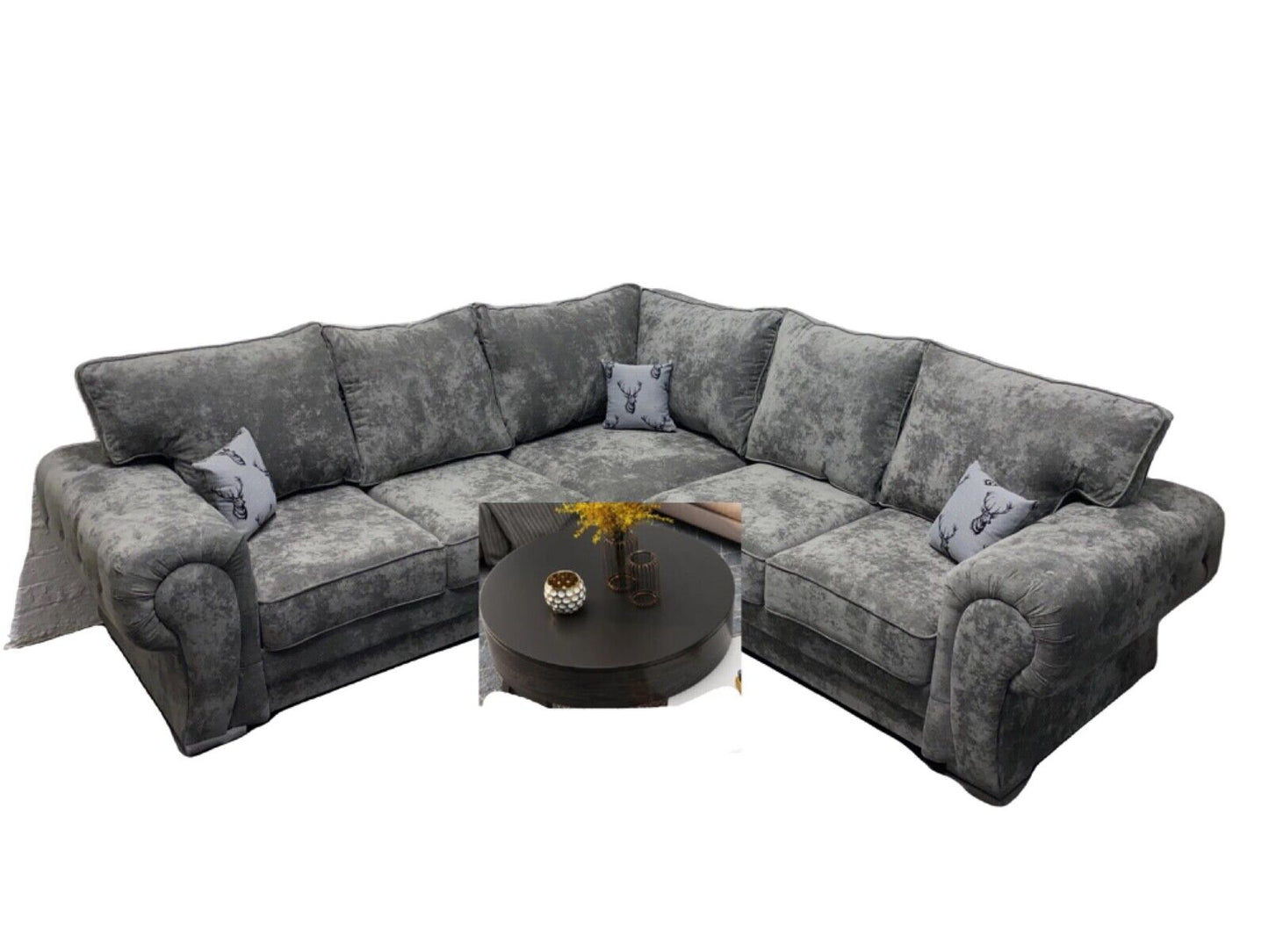 Chesterfield Style Lush Sofa Set | 3+2 Seater | Charcoal Grey