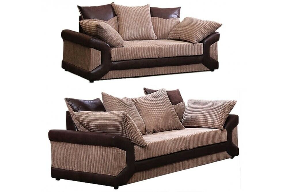 dino Sofa Jumbo Cord Suite Set Footstool 3 2 Corner Black & Grey Brown & Beige