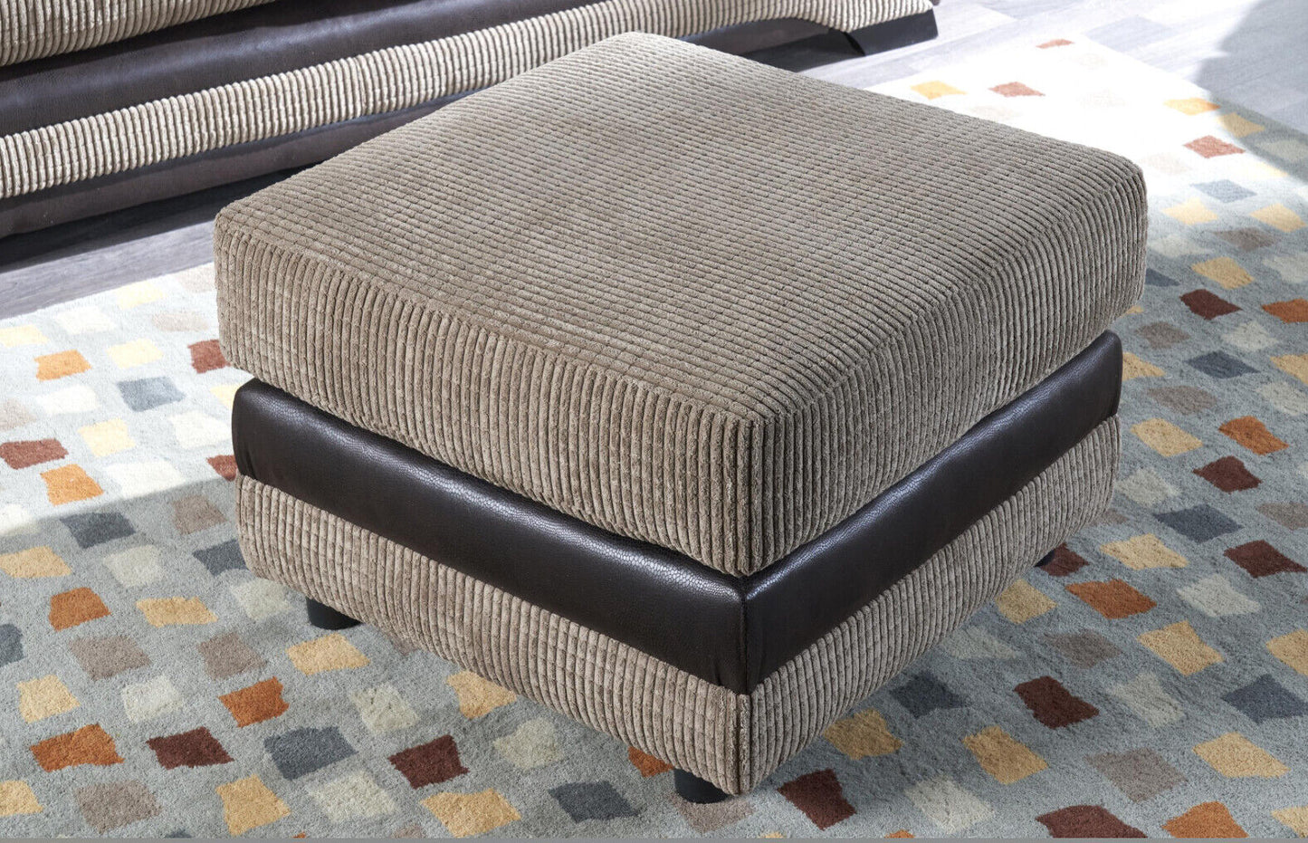 Jumbo cord Footstool Puffee | Black & grey / Brown & Beige | Corduroy Fabric