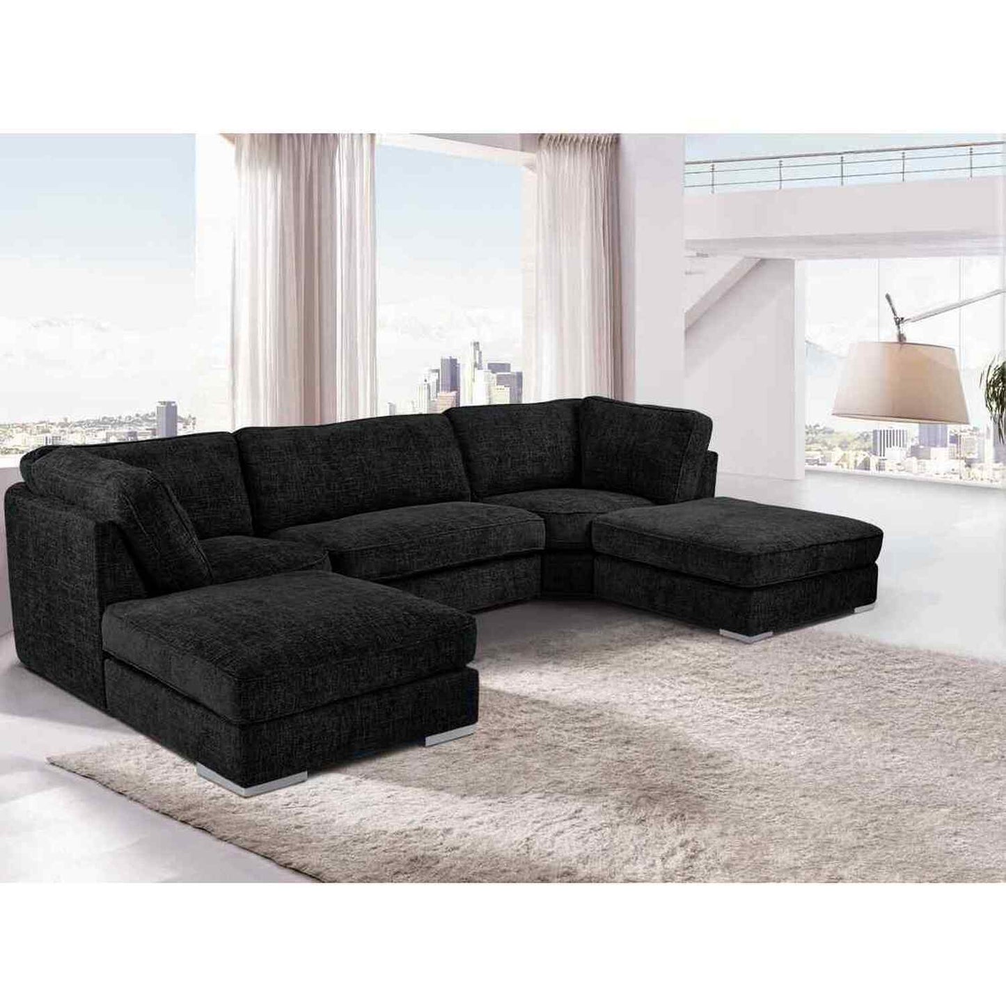 London U Shape Full Back Corner Sofa | Shark / Grey / Black