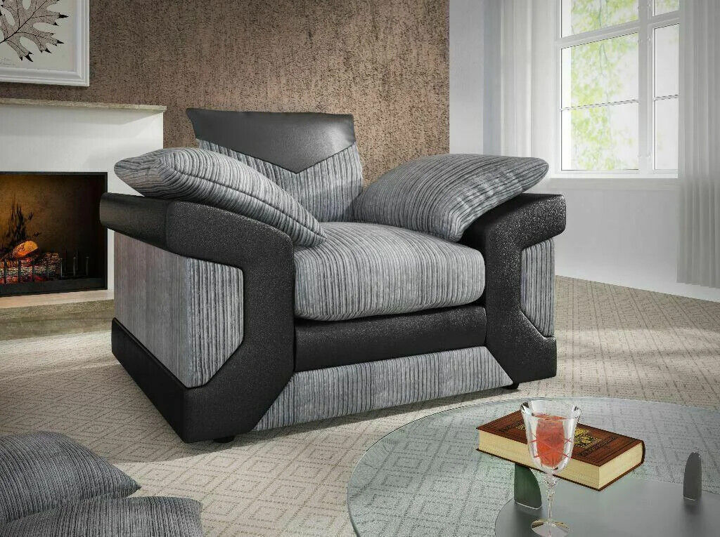 dino Sofa Jumbo Cord Suite Set Footstool 3 2 Corner Black & Grey Brown & Beige