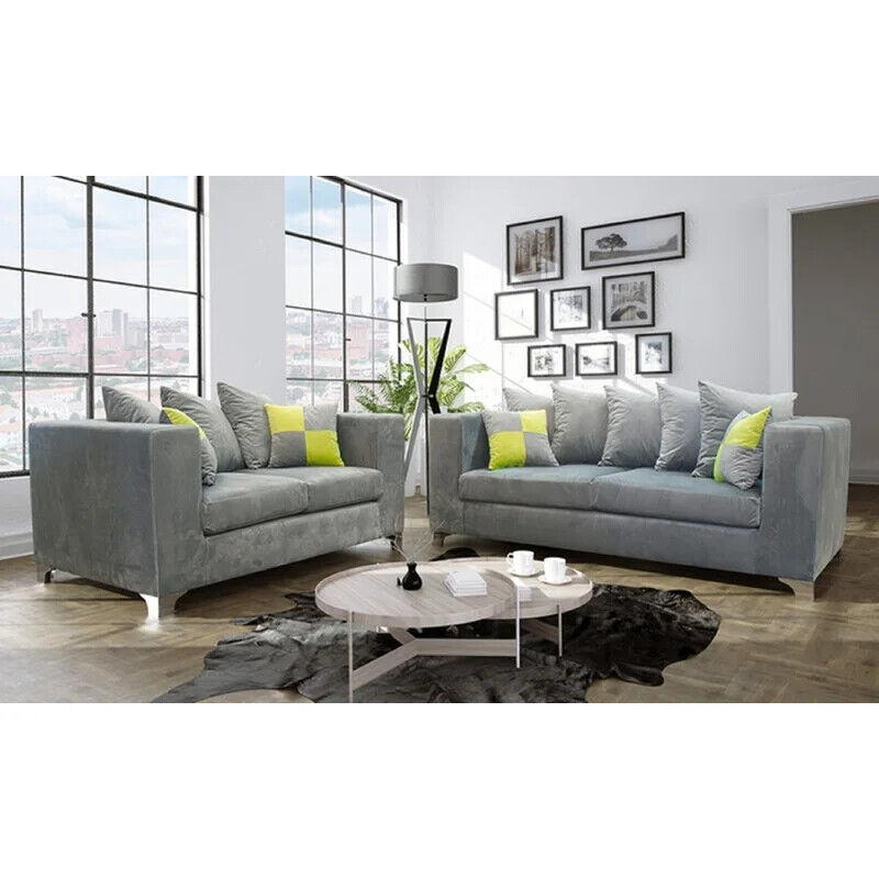 Plush Corner Sofa Suite | Black - Grey | Plush Velvet | 3 seater 2 seater Footstool