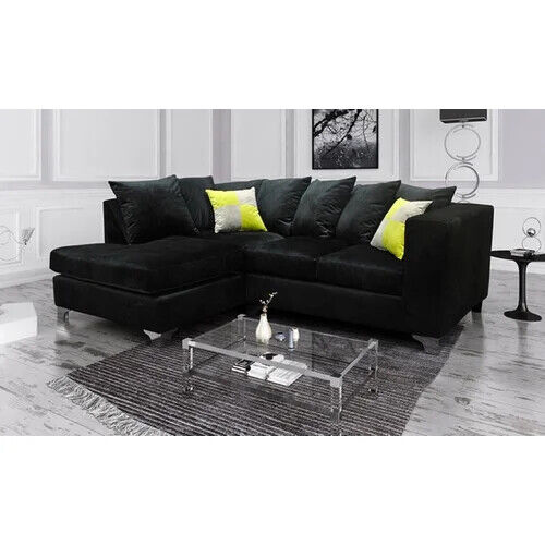 Plush Corner Sofa Suite | Black - Grey | Plush Velvet | 3 seater 2 seater Footstool