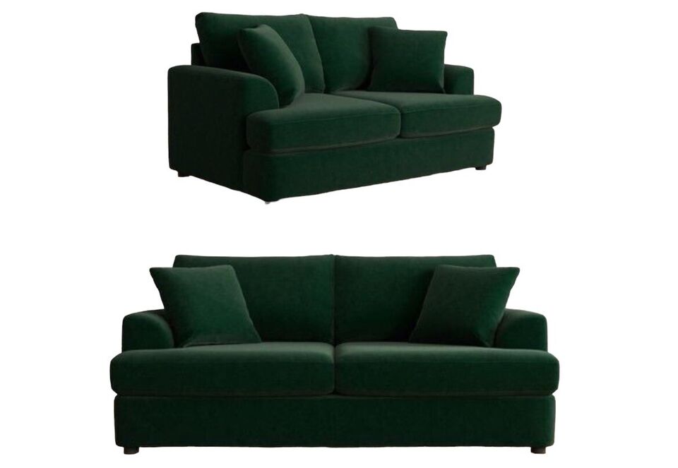 Plush Fabric | Corner Sofa + 3+2 | Black Blue Green