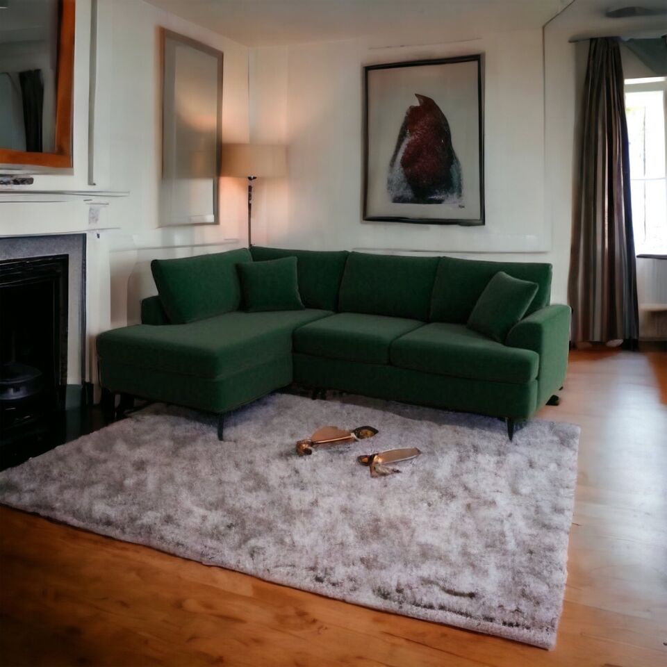 Plush Fabric | Corner Sofa + 3+2 | Black Blue Green