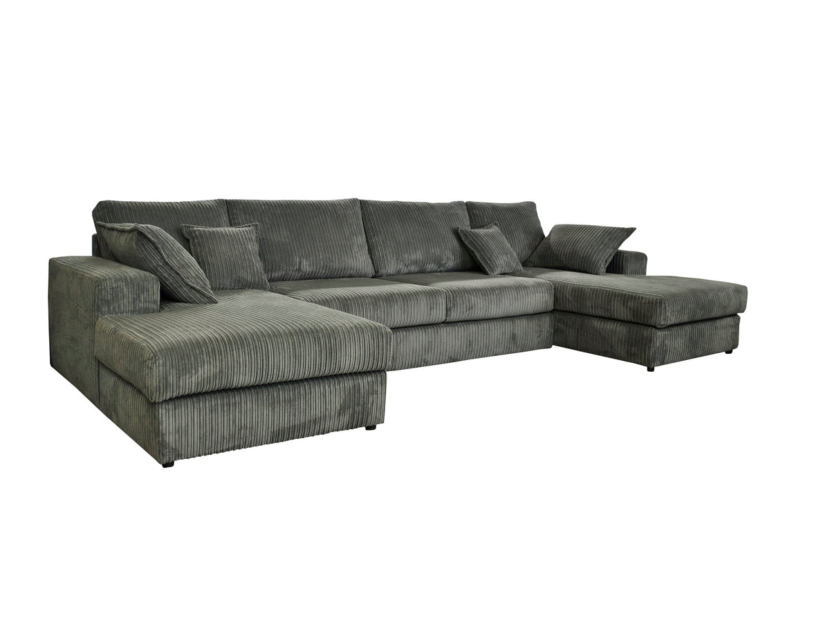 Family Large Double Ended Chaise Sofa Jumbo Cord With Large footstool