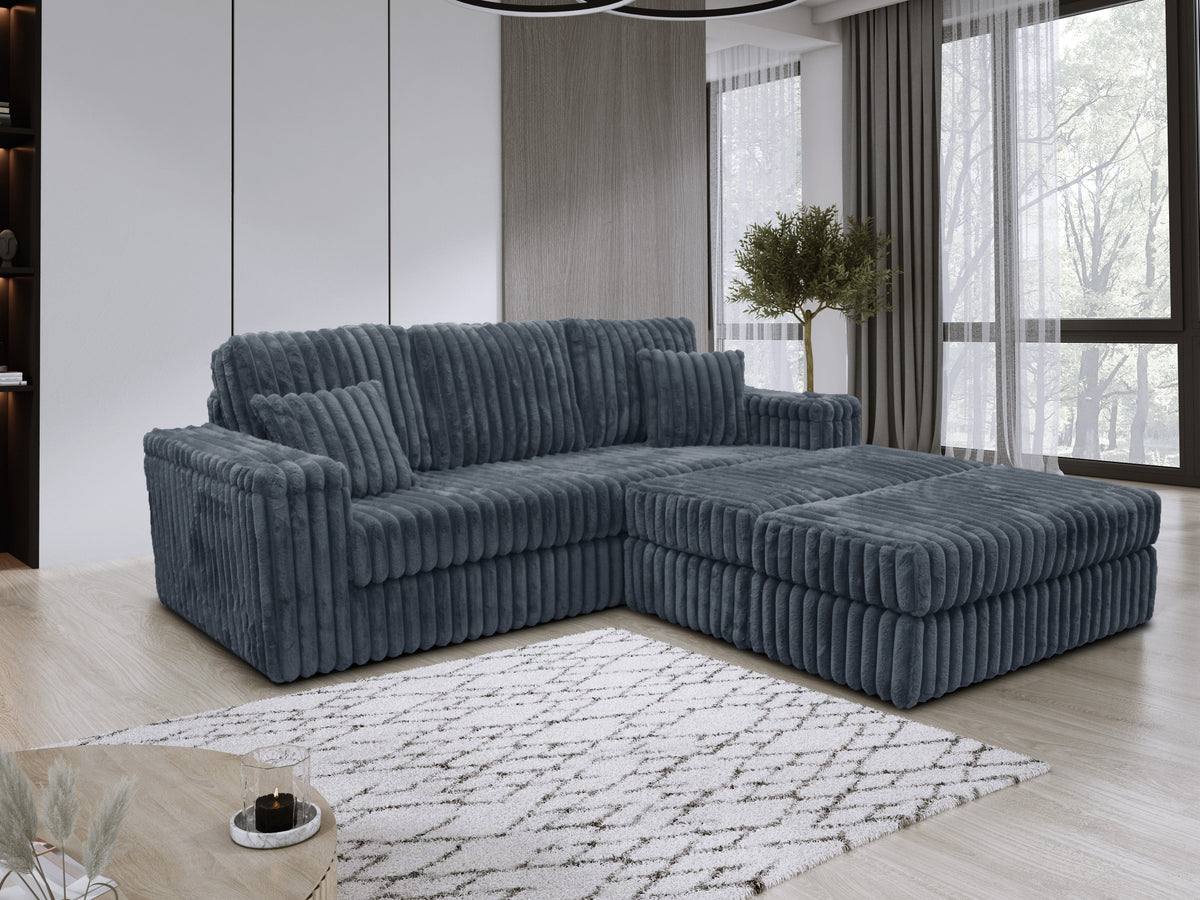 LUXE Fabric Chunky Cord Sofa with 2 Footstool
