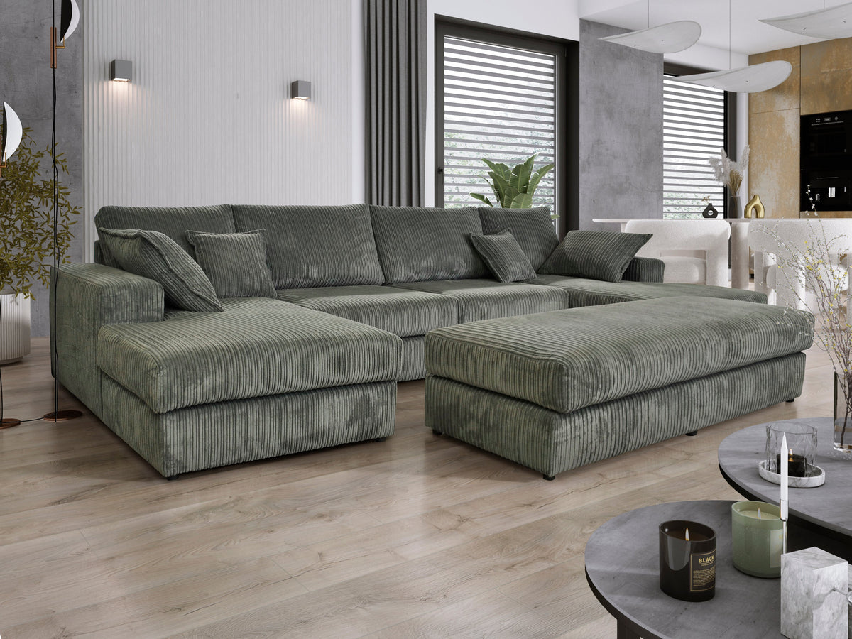 Family Large Double Ended Chaise Sofa Jumbo Cord With Large footstool