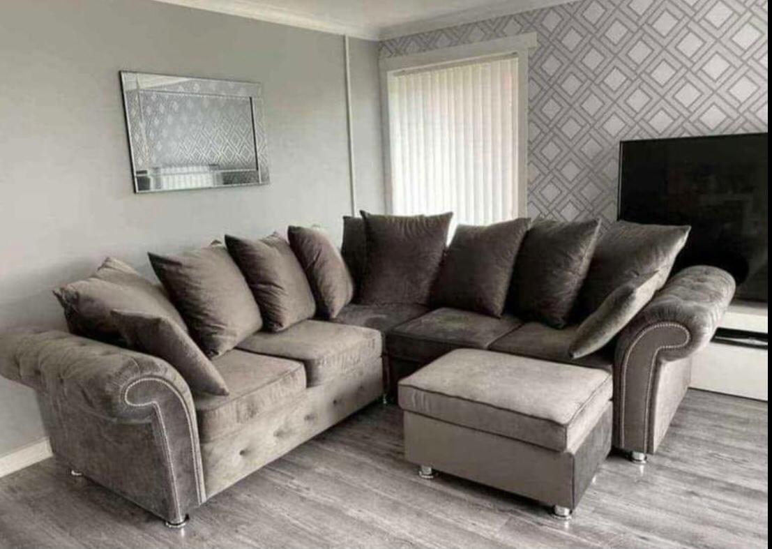 Zoey Plush Corner sofa Grey-Button Arms