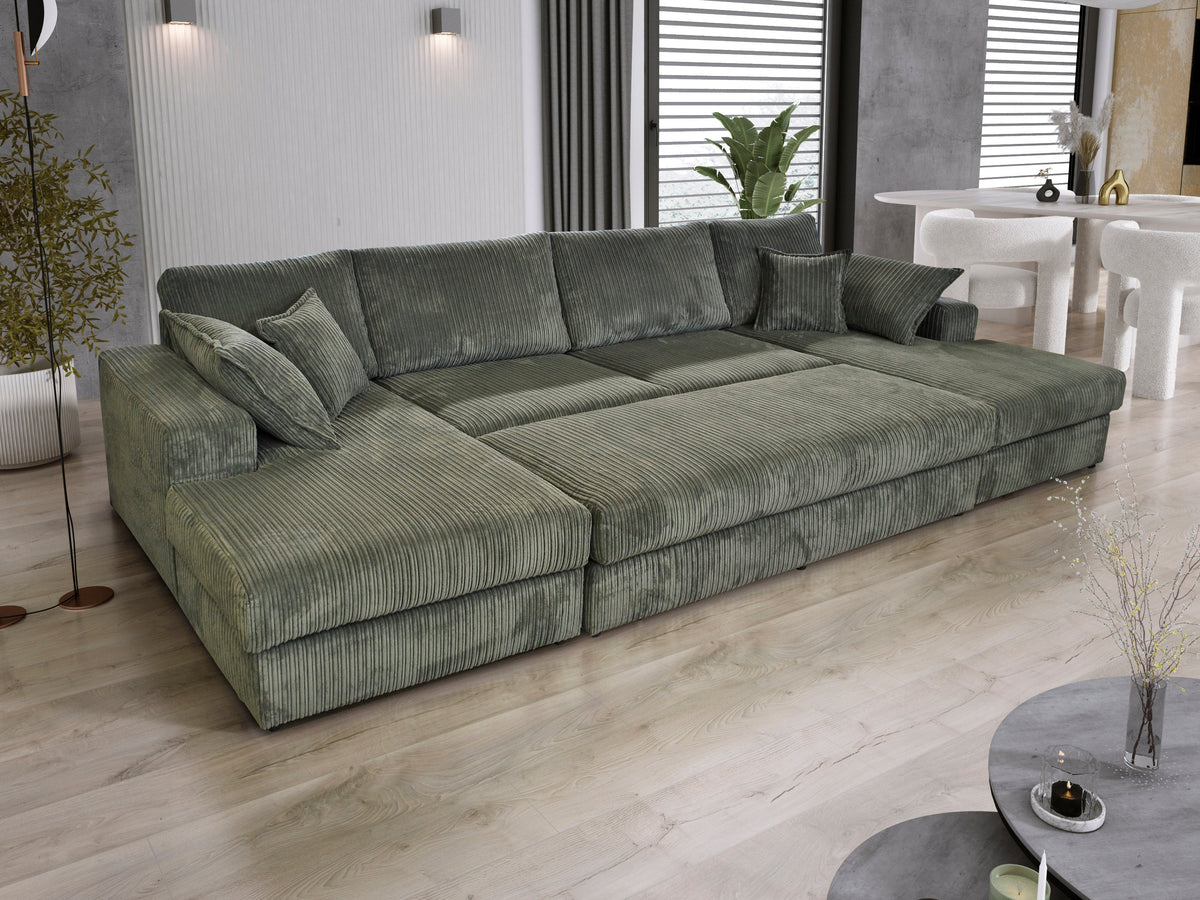 Family Large Double Ended Chaise Sofa Jumbo Cord With Large footstool