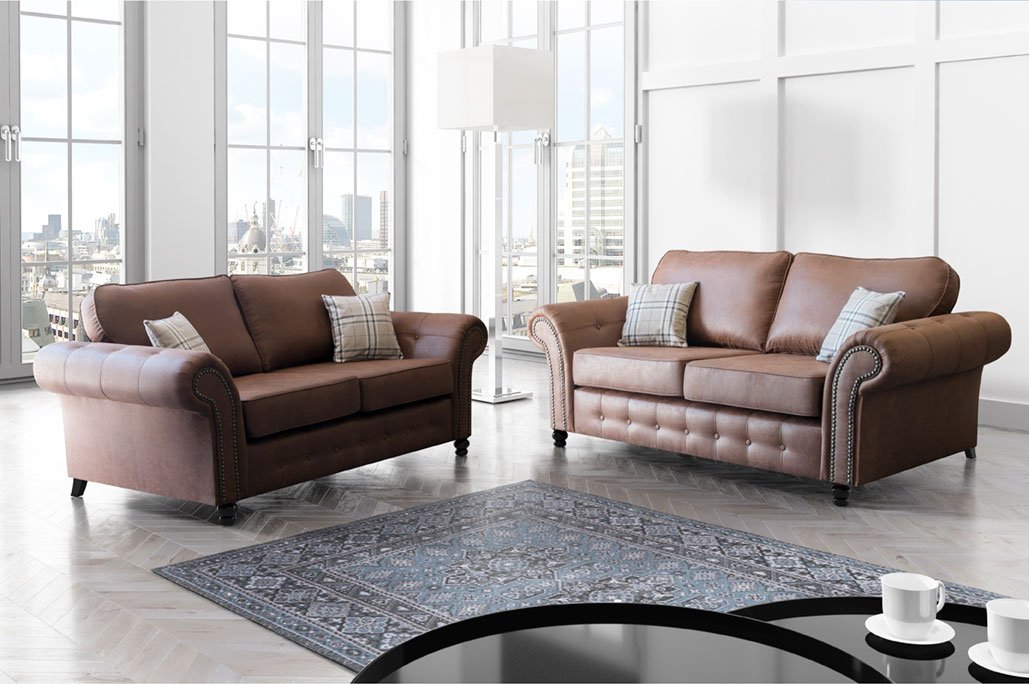 Oakland 3 Seater +2 Seater Sofa Set, 2+2, 3+3 Black/Brown/Marble