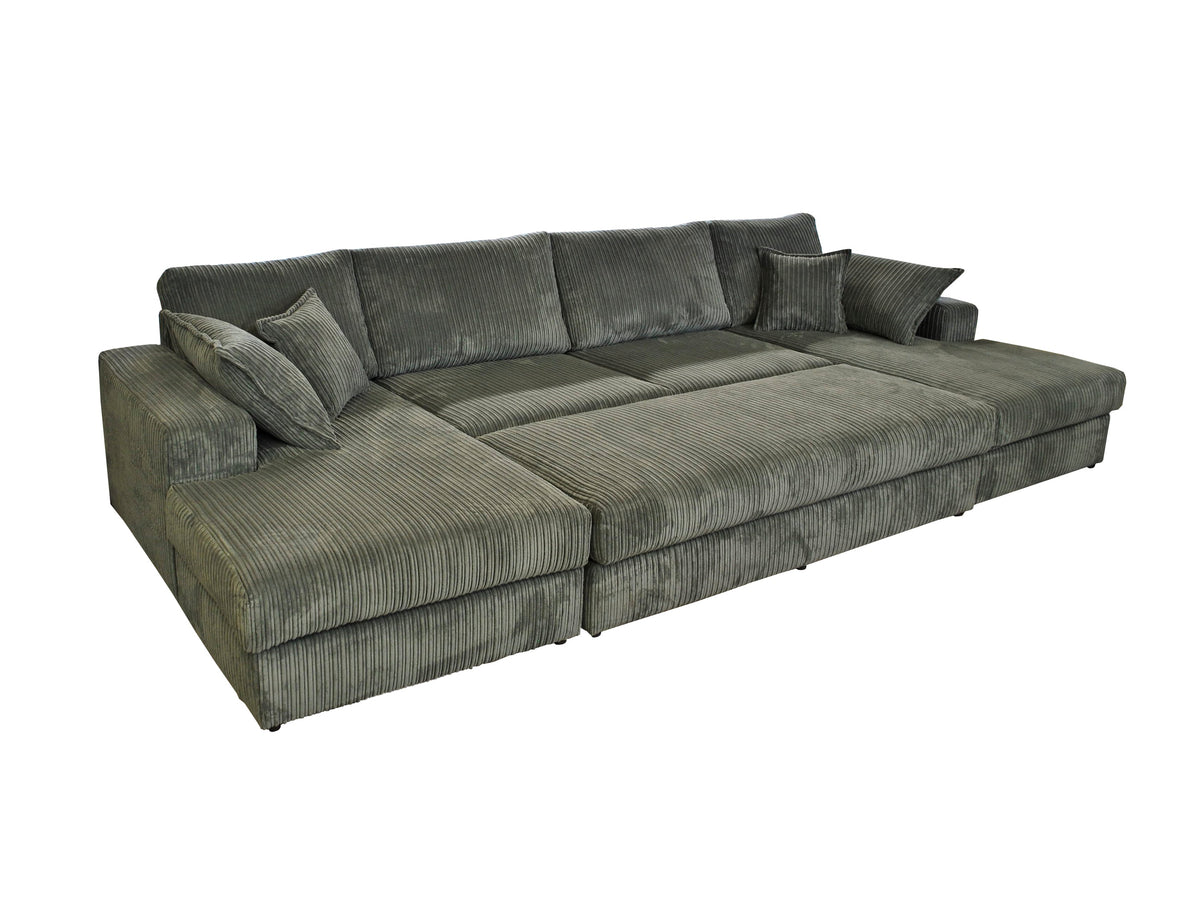 Family Large Double Sofa with Footstool U-Shaped Grey