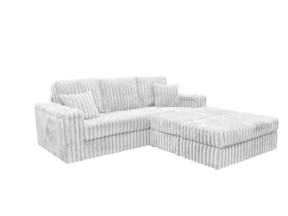 LUXE Fabric Chunky Cord Sofa with 2 Footstool