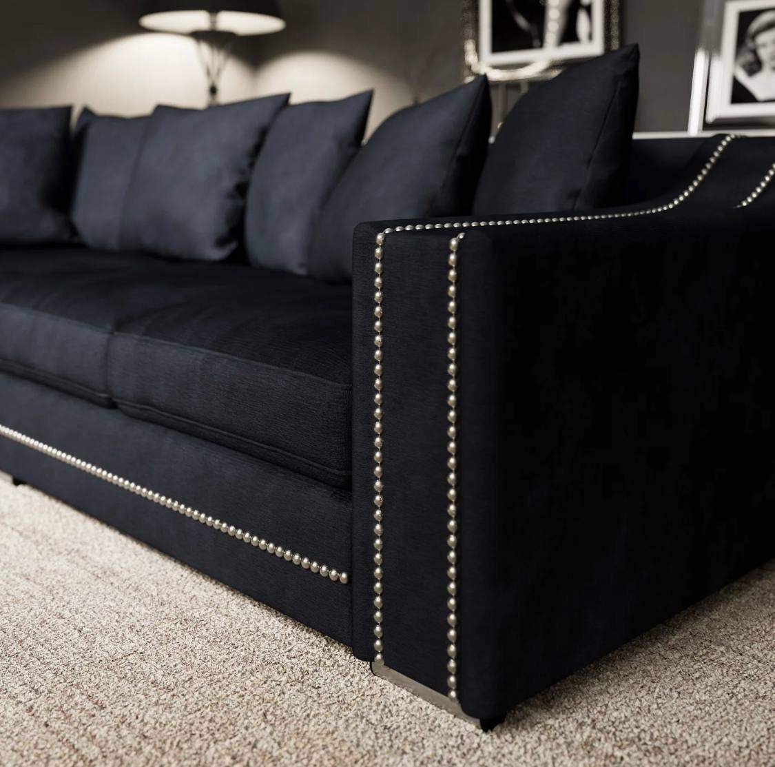 Luxury Cruise Corner - Studded Arms Left Hand Facing Corner Sofa Charcoal