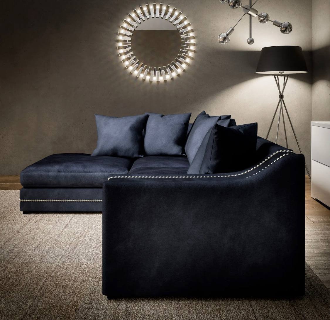 Luxury Cruise Corner - Studded Arms Left Hand Facing Corner Sofa Charcoal