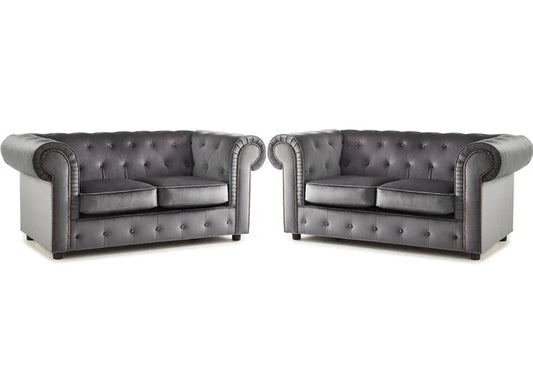 Chesterfield Plush 3+2 Grey Set