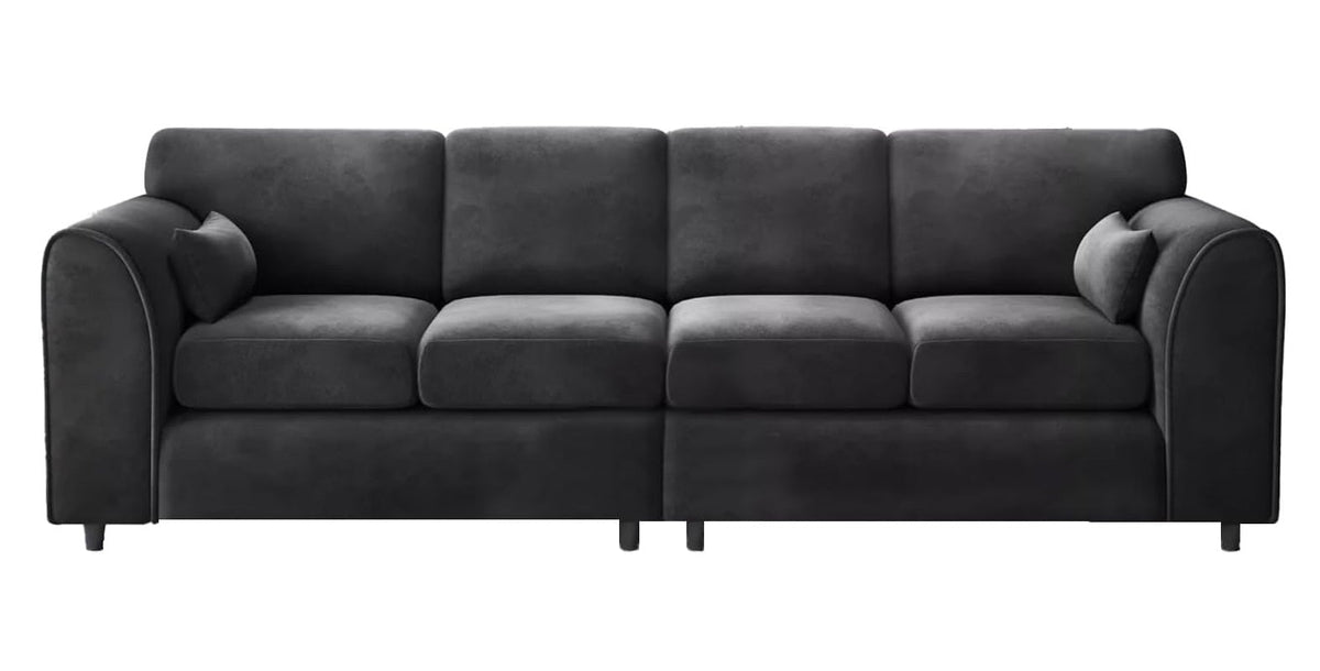 Raven Plush Velvet 4 Seater Full Back Sofa Black