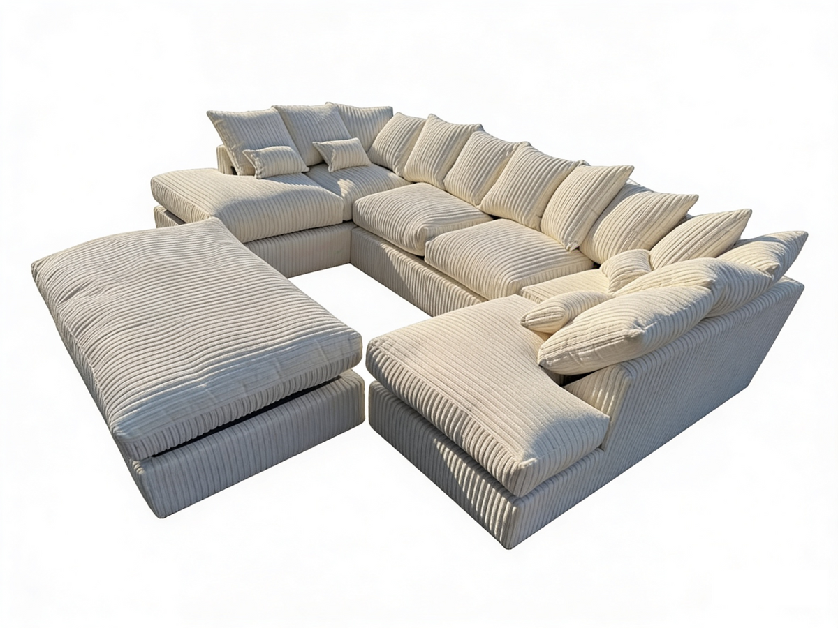 Cinema Large U Shape Sofa Jumbo Cord Fabric Mink