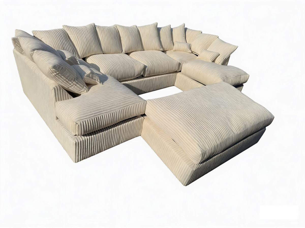 Cinema Large U Shape Sofa Jumbo Cord Fabric Mink