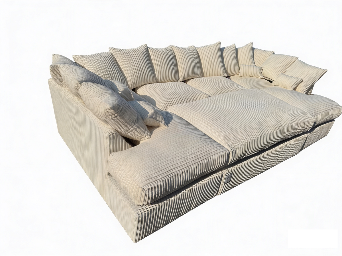 Cinema Large U Shape Sofa Jumbo Cord Fabric Mink