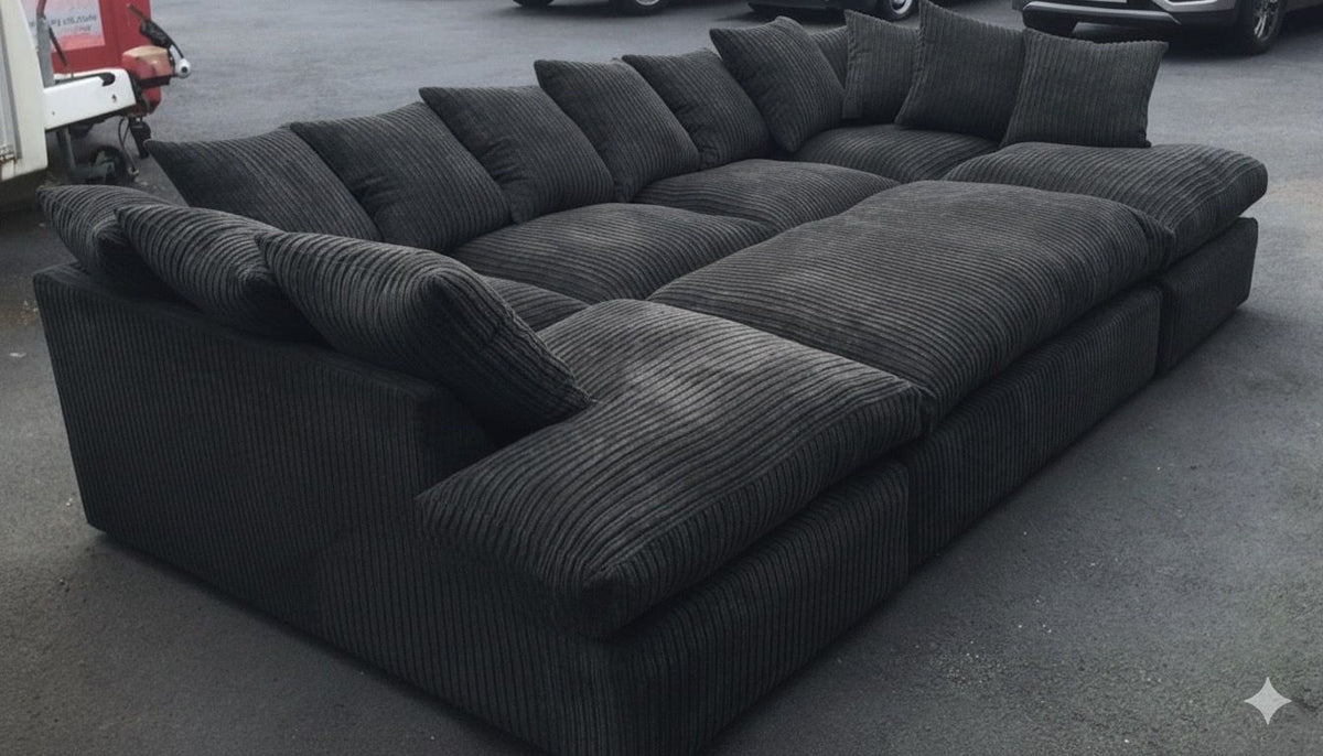 CAMBRIDGE U Shape Jumbo Cord Fabric Scatter Back Sofa with Extra Footstool