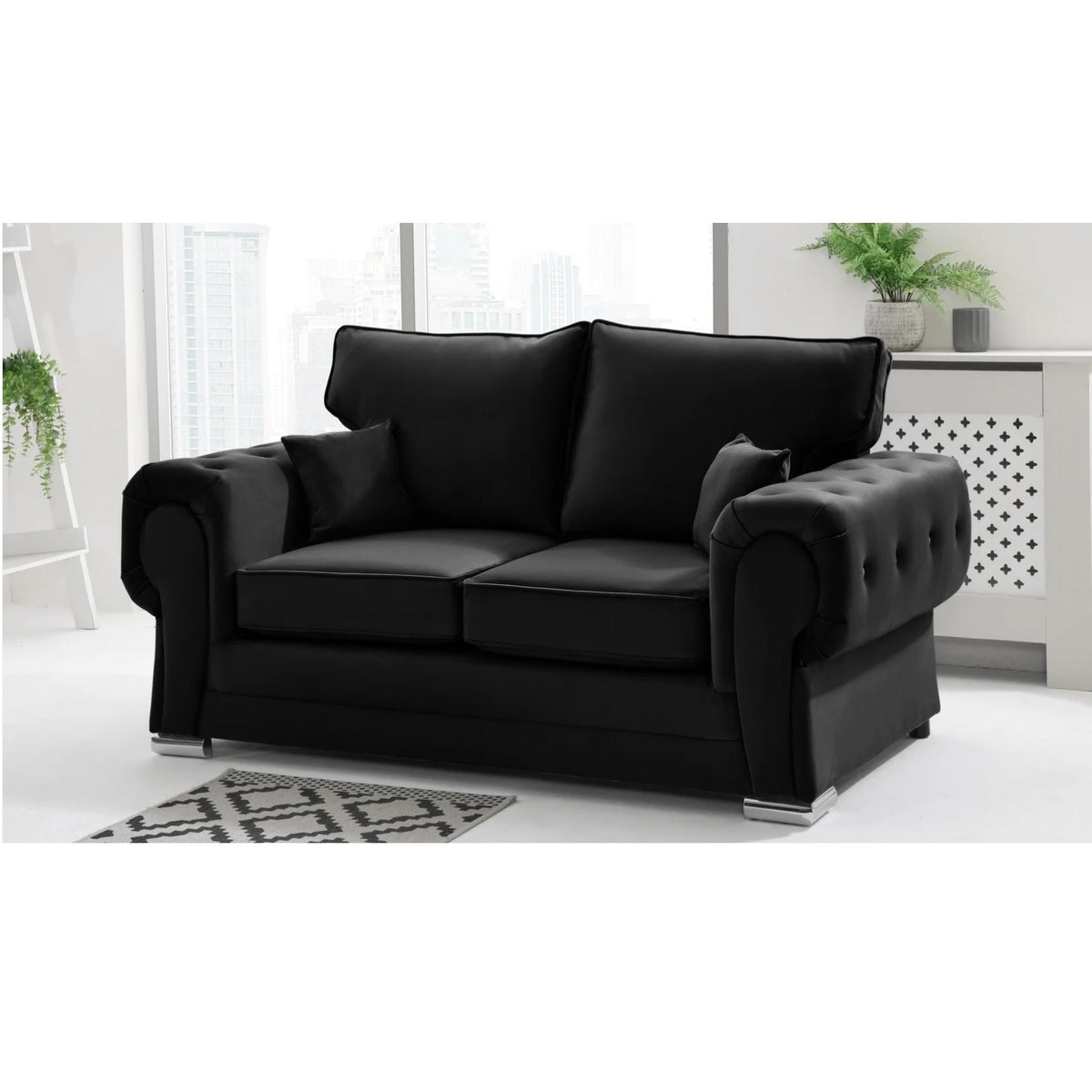 Chingford Plush Velvet Full Back 3+2 Seater Sofa Set Black
