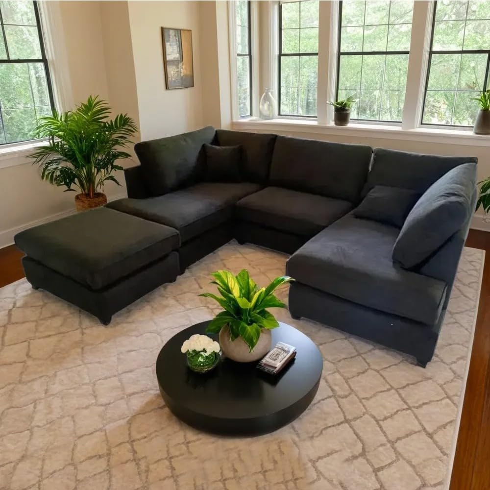 Harper 5 seater Cinema U shaped Chenille Fabric Corner Sofa