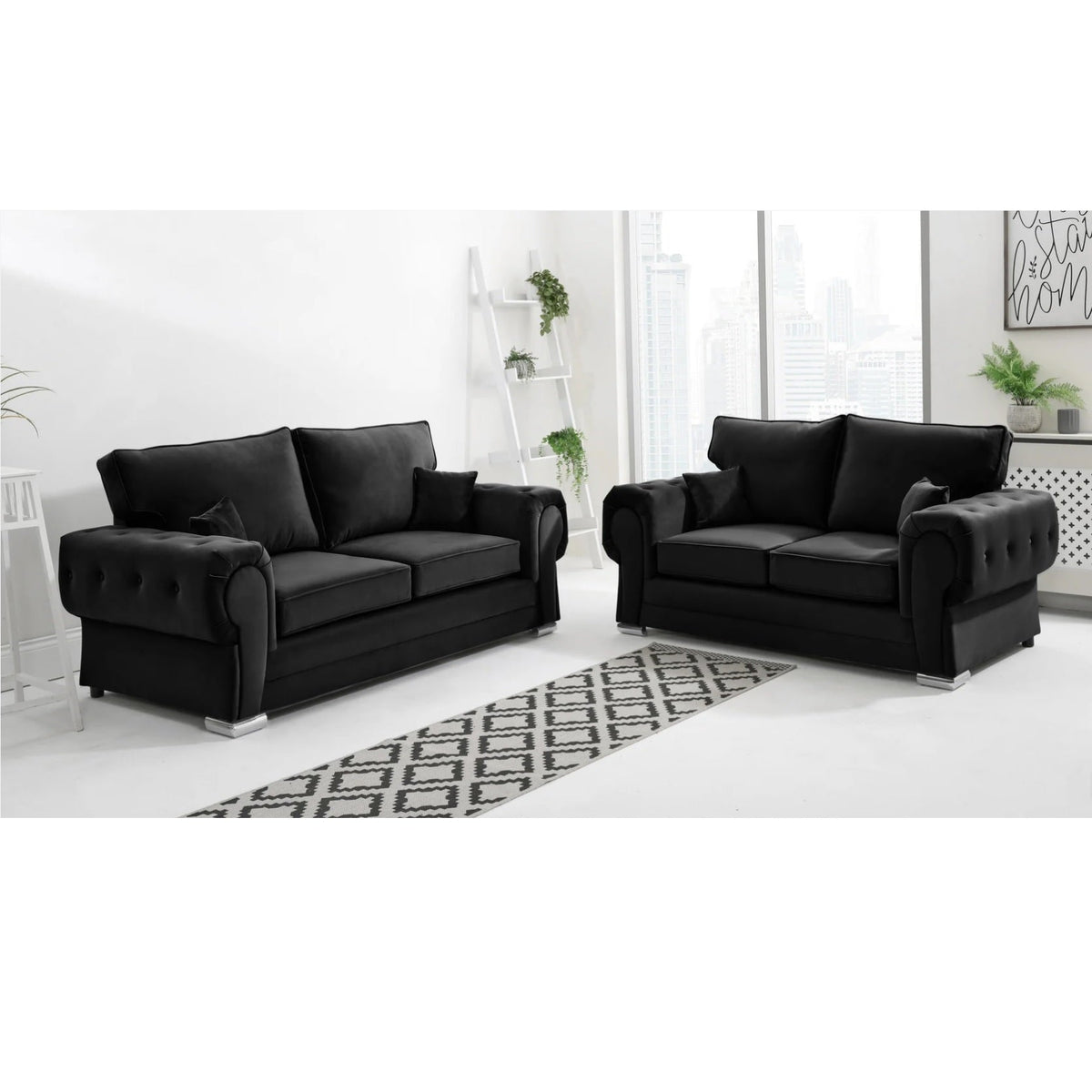Chingford Plush Velvet Full Back 3+2 Seater Sofa Set