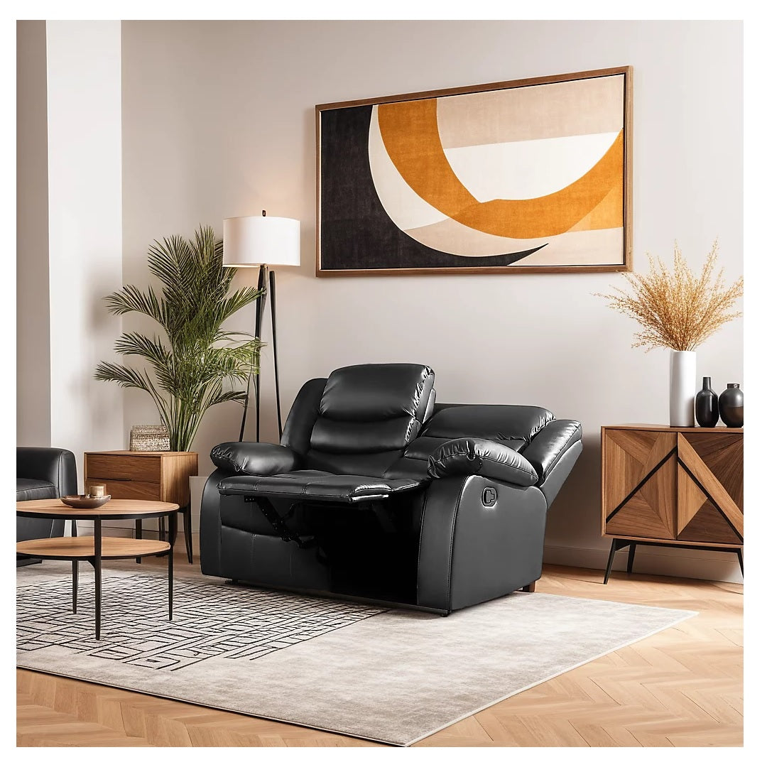 Roma Electric Leather Recliner 3+2 Seater Sofa Set Black